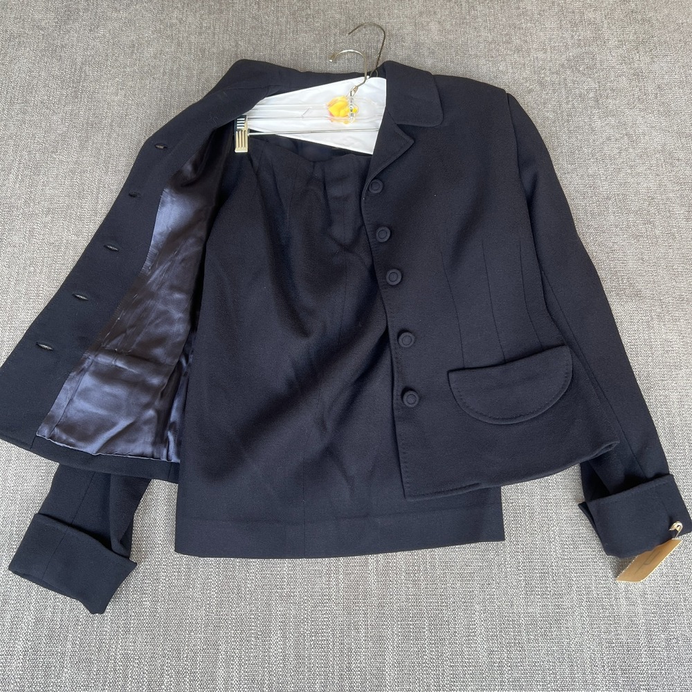J. Peterman Co Two-Piece Blazer & Skirt Suit Set Womens 4/6 Navy Wool Formal